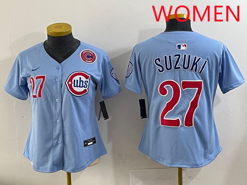 Women 2025 Chicago Cubs #27 Suzuki Light Blue Game Nike MLB Jersey style 4